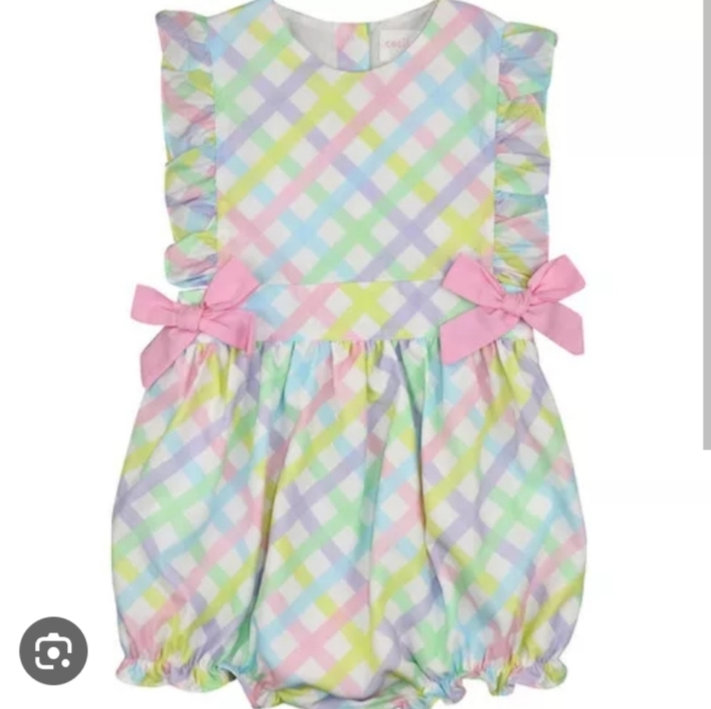 Pink Pastel Bow Bubble Romper